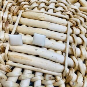 Cream Square Enamel Post Earrings 5/16 diameter